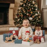 1er Noël de bébé : 5 cadeaux Made In France parfaits Generate an eye-catching, high-quality featured image prompt for a blog post about: 1er Noël de bé